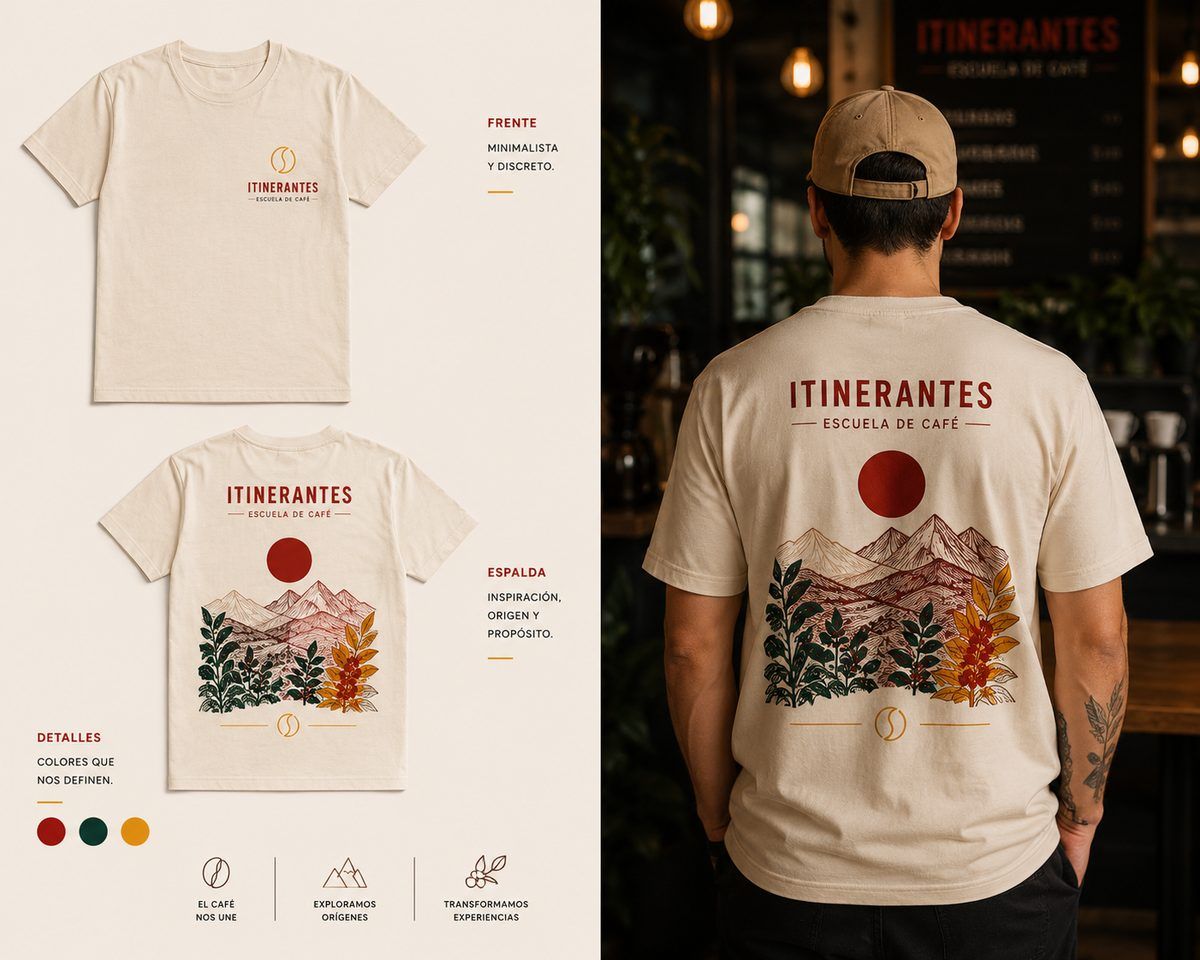 Remera Itinerantes — diseño montañas y sol